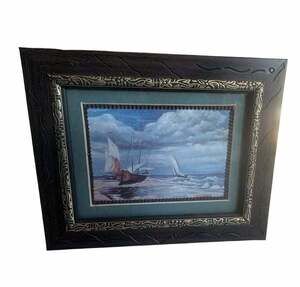 Vintage Framed Nautical Seascape Sailboat Print
